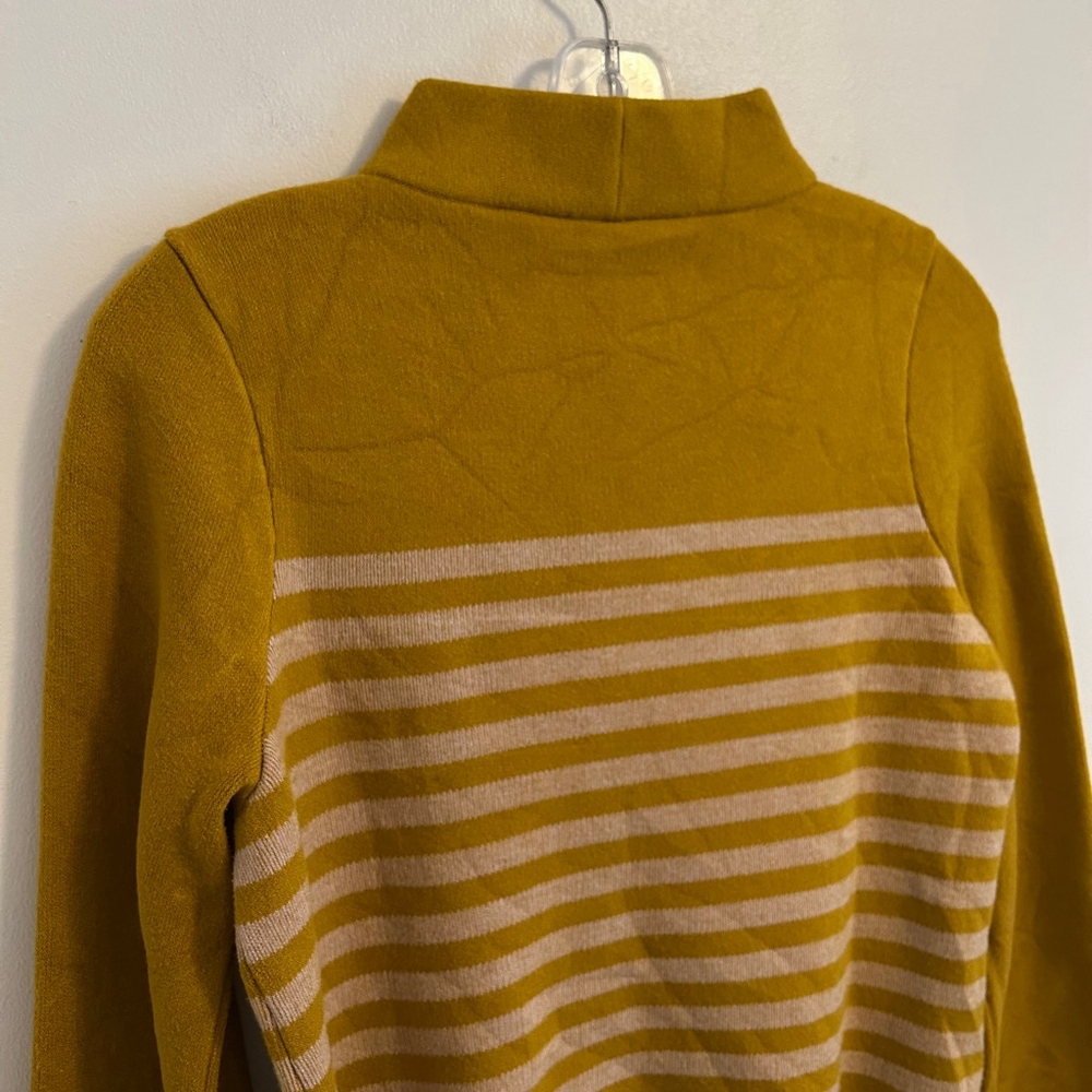 Moth Anthropologie Mock Neck Sweater Yellow Striped Knit Size Small Soft Cozy - Picture 9 of 11